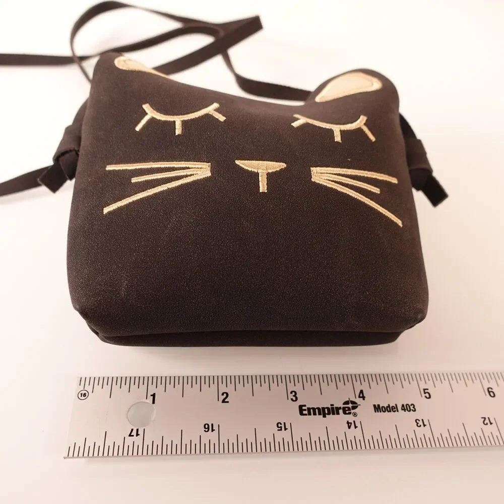 Cute Black Cat Crossbody Bag Little Girls Purse Black Gold with Cat Keychain